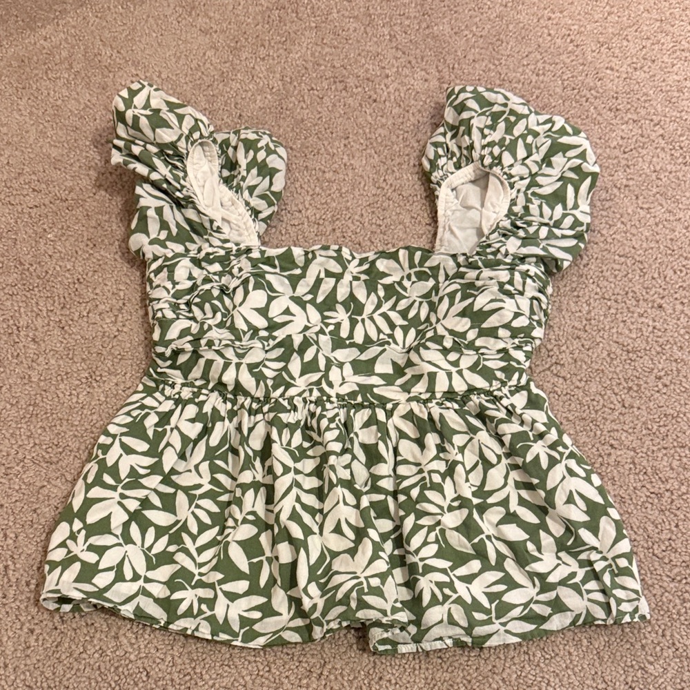 Abercrombie & Fitch Olive Leaf Pattern Blouse